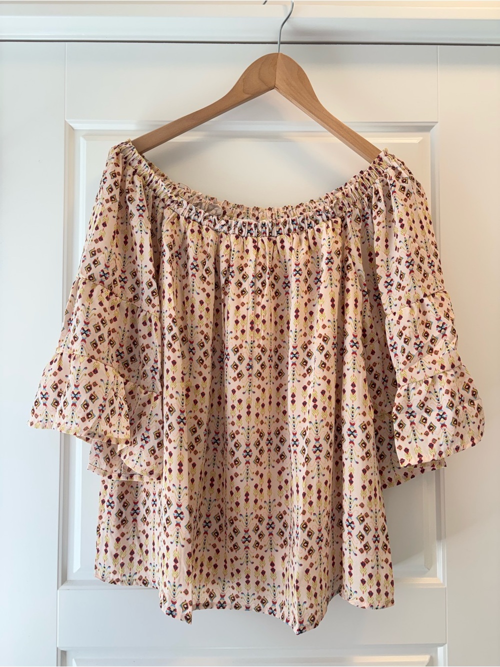 Women's Cream Off-Shoulder Boho Print Top